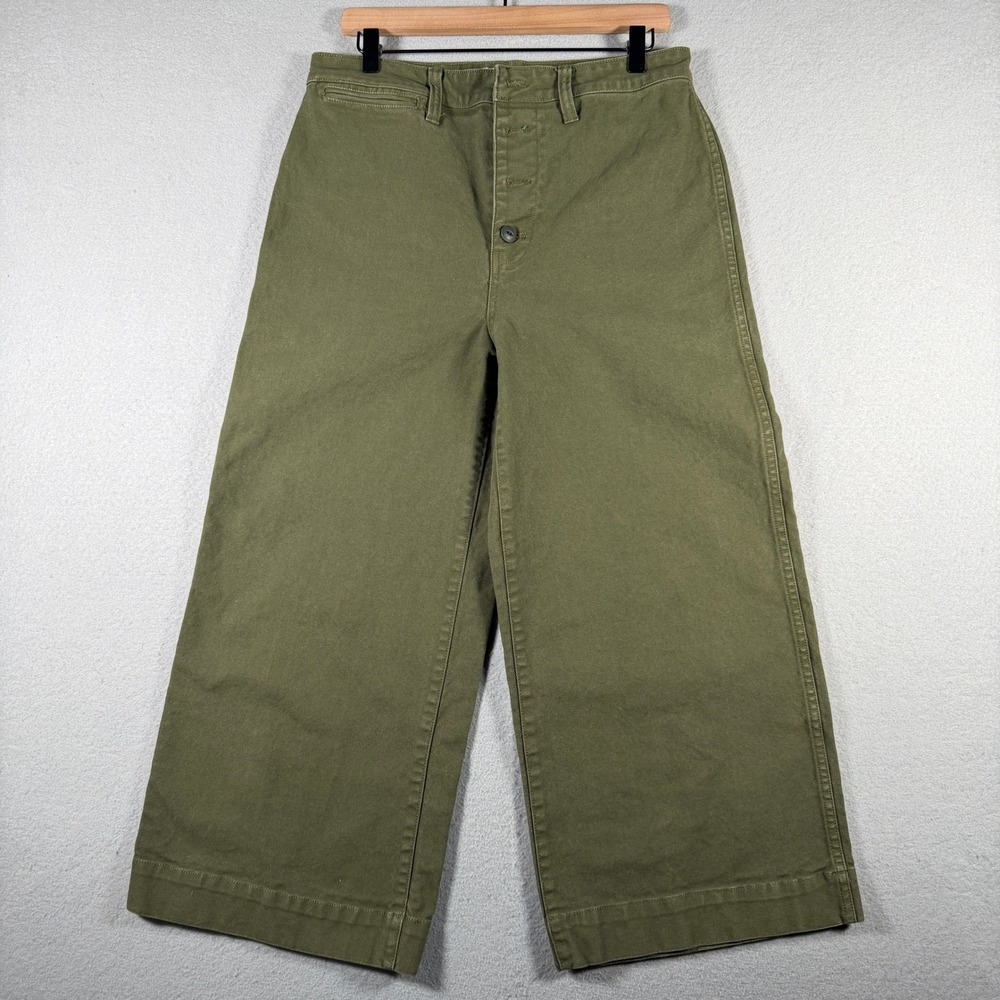 Madewell Womens Olive Green High Rise Wide Leg Crop Pants Button Fly K1660 30